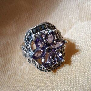 Amethyst Marcasite Ring * Sterling Silver